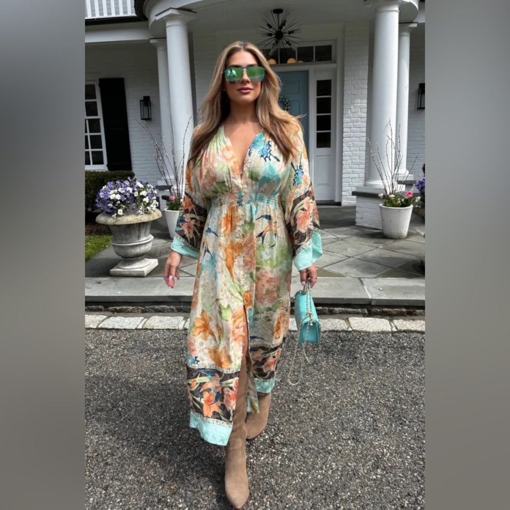 Spell Floral Maxi Dress in Mint, Peach & Turquoise